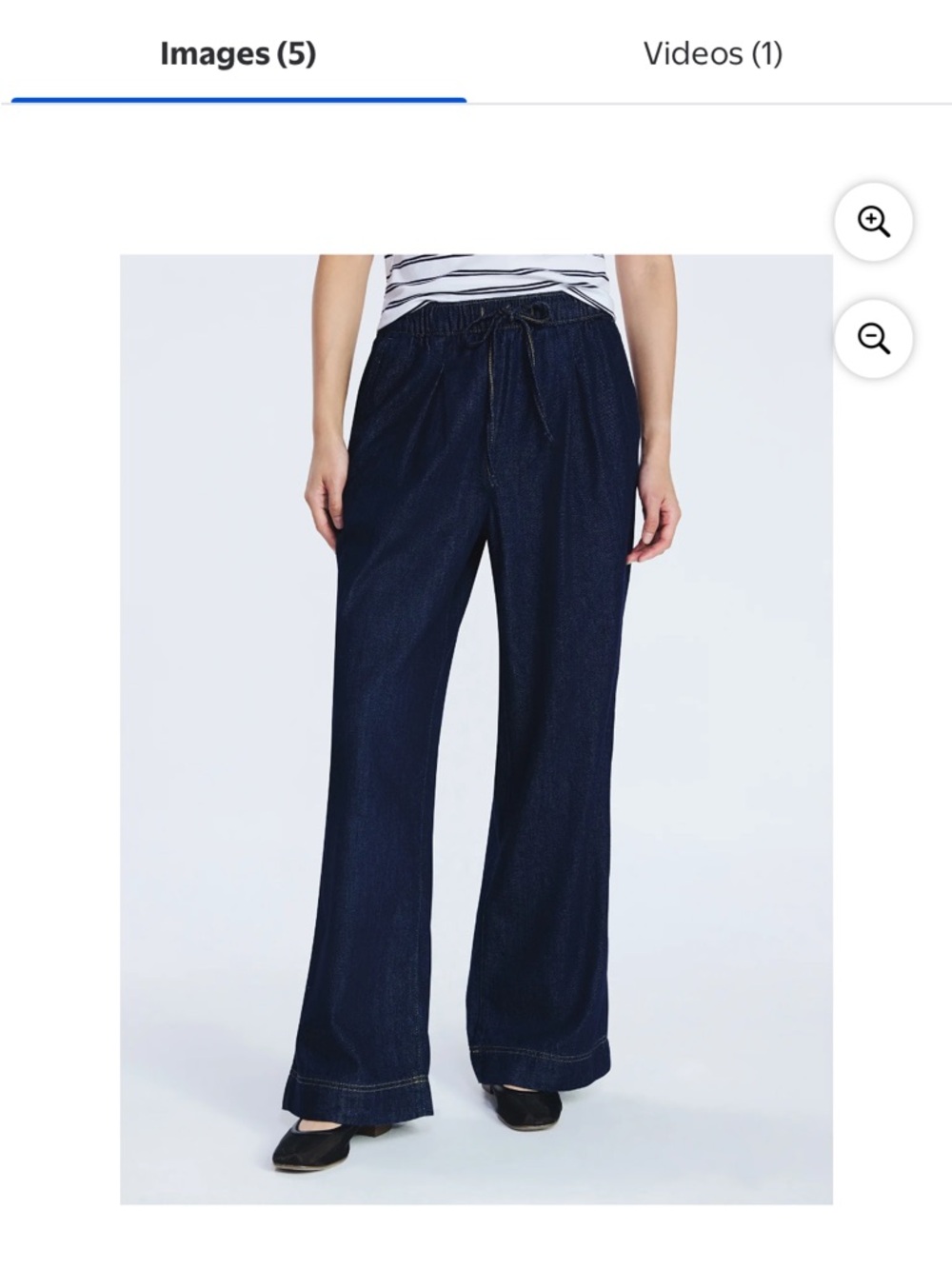 Women's Dark Blue Wide-Leg Drawstring Jeans
